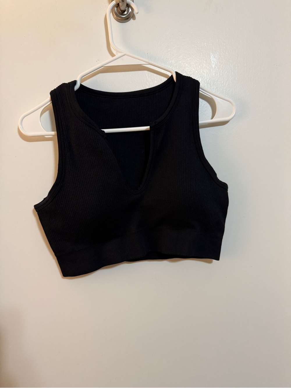 Black Ribbed V-Neck Crop Tank Top